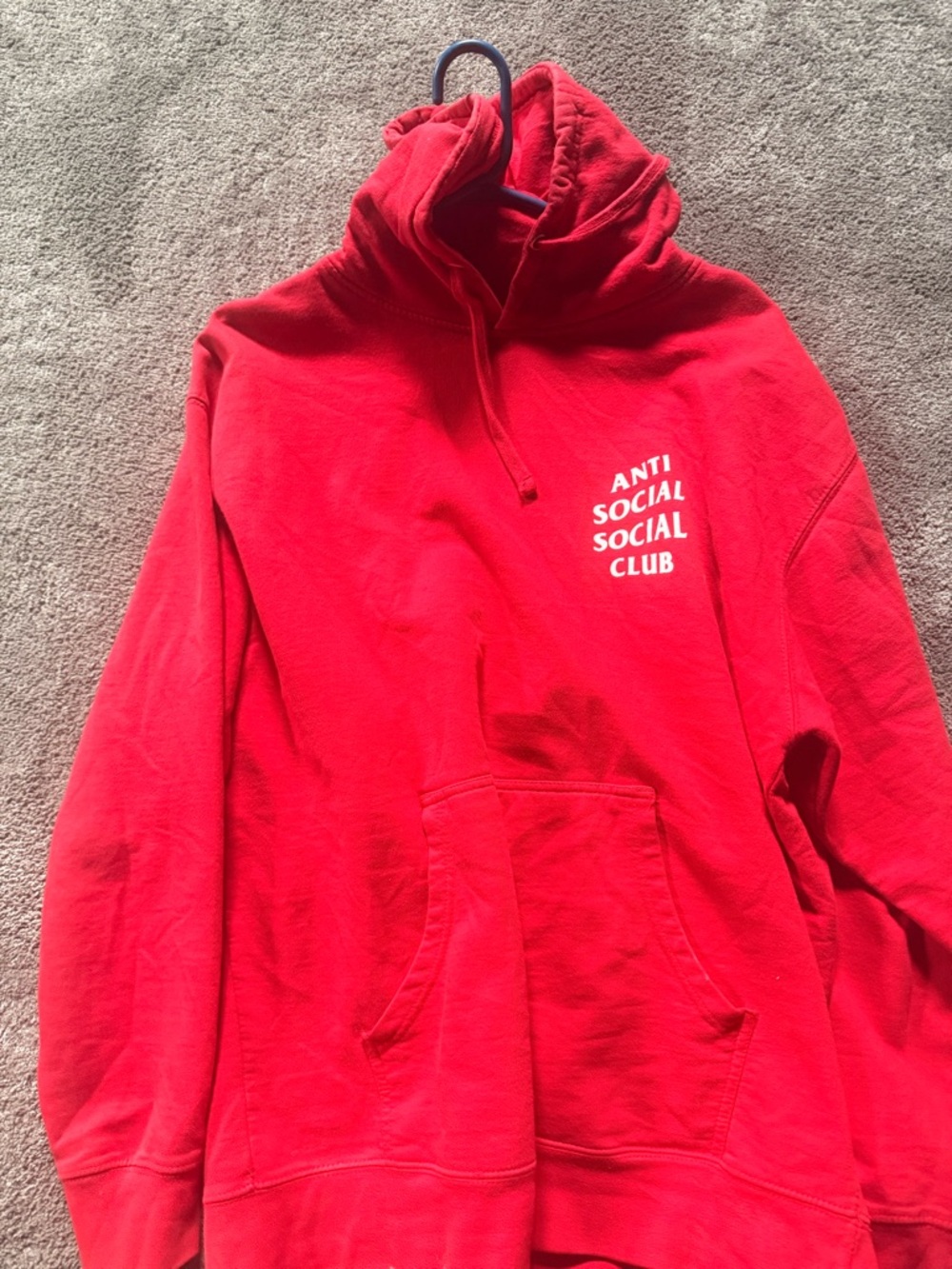 Anti Social Social Club Red Hooded Pullover with White Logo